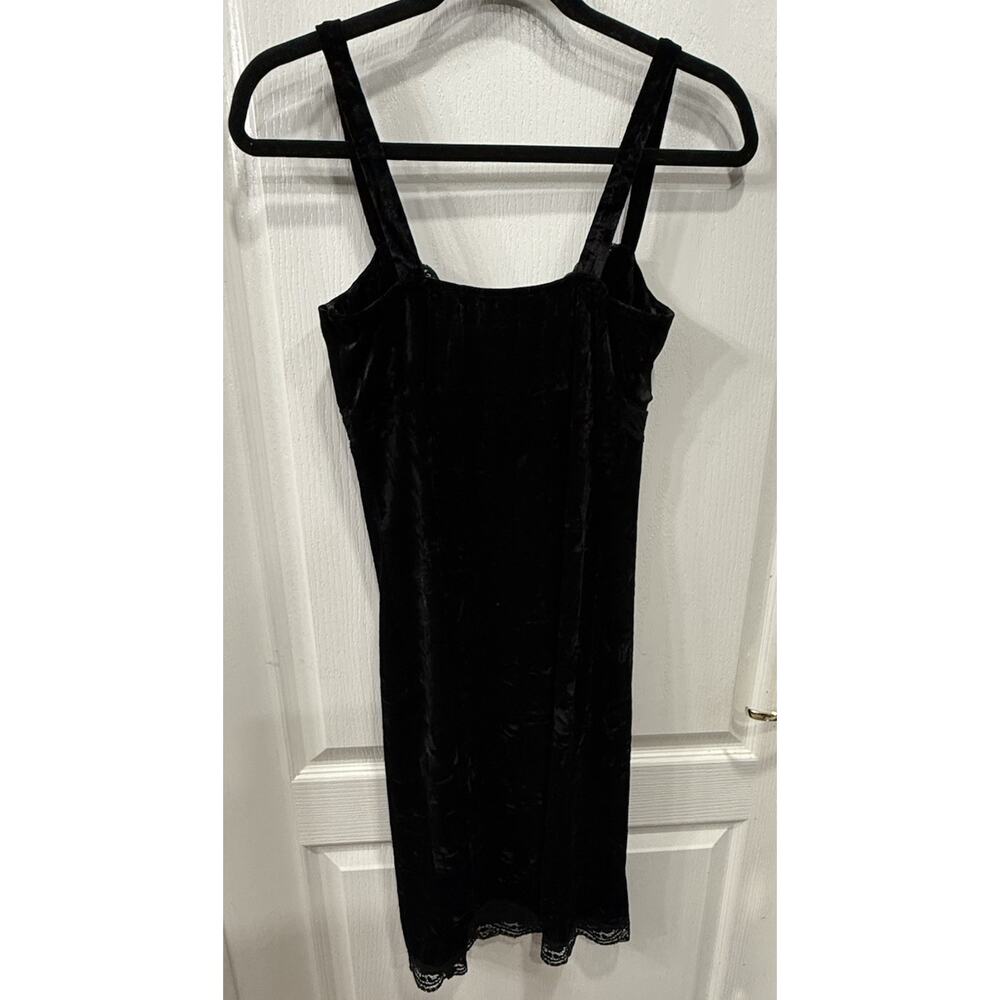 Y2K Crushed Velvet Bodycon Mini Dress Black Lace Trim Sz 2 Slip Dress 90’s Goth - Picture 3 of 12